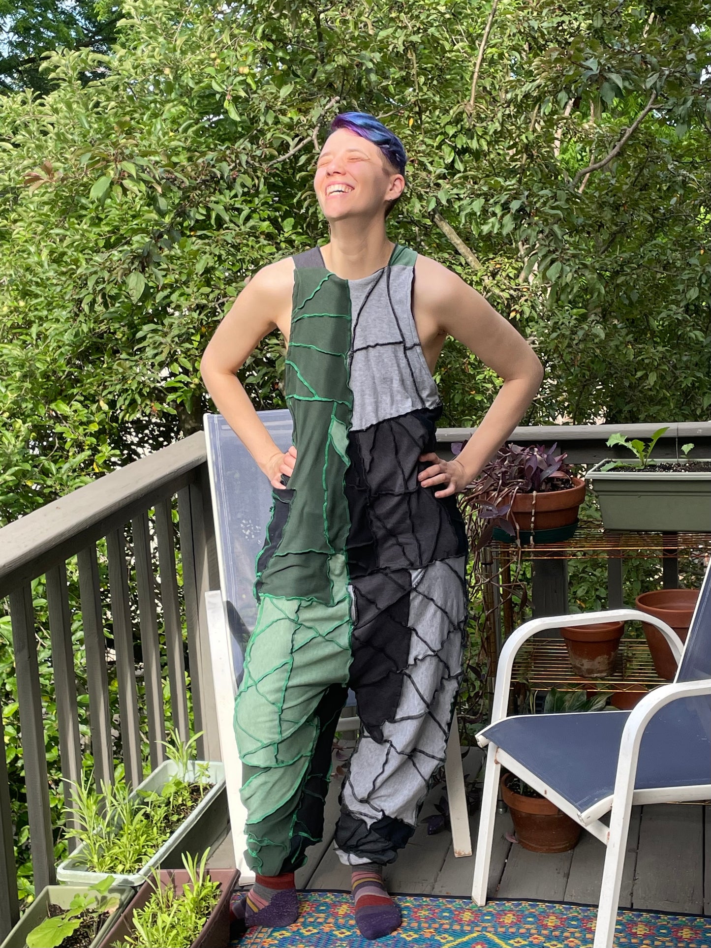 Green, Black, and Gray Harem Style Jumper