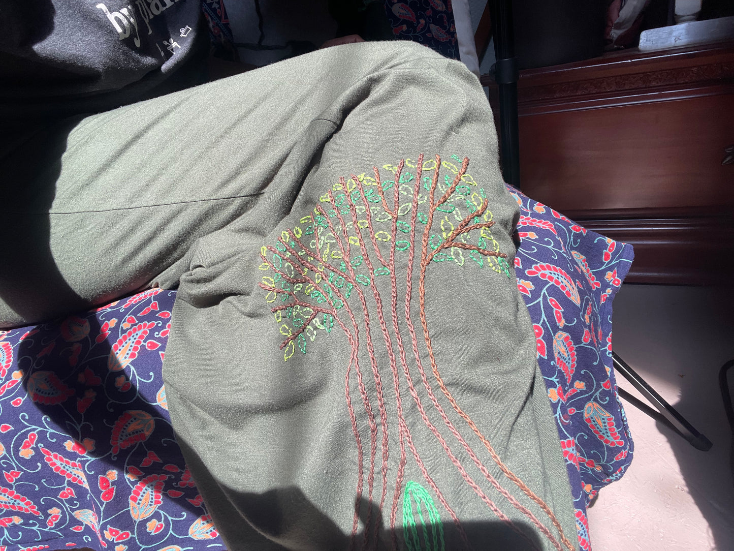 Green Tree Embroidered Palazzo Pants(SOLD)