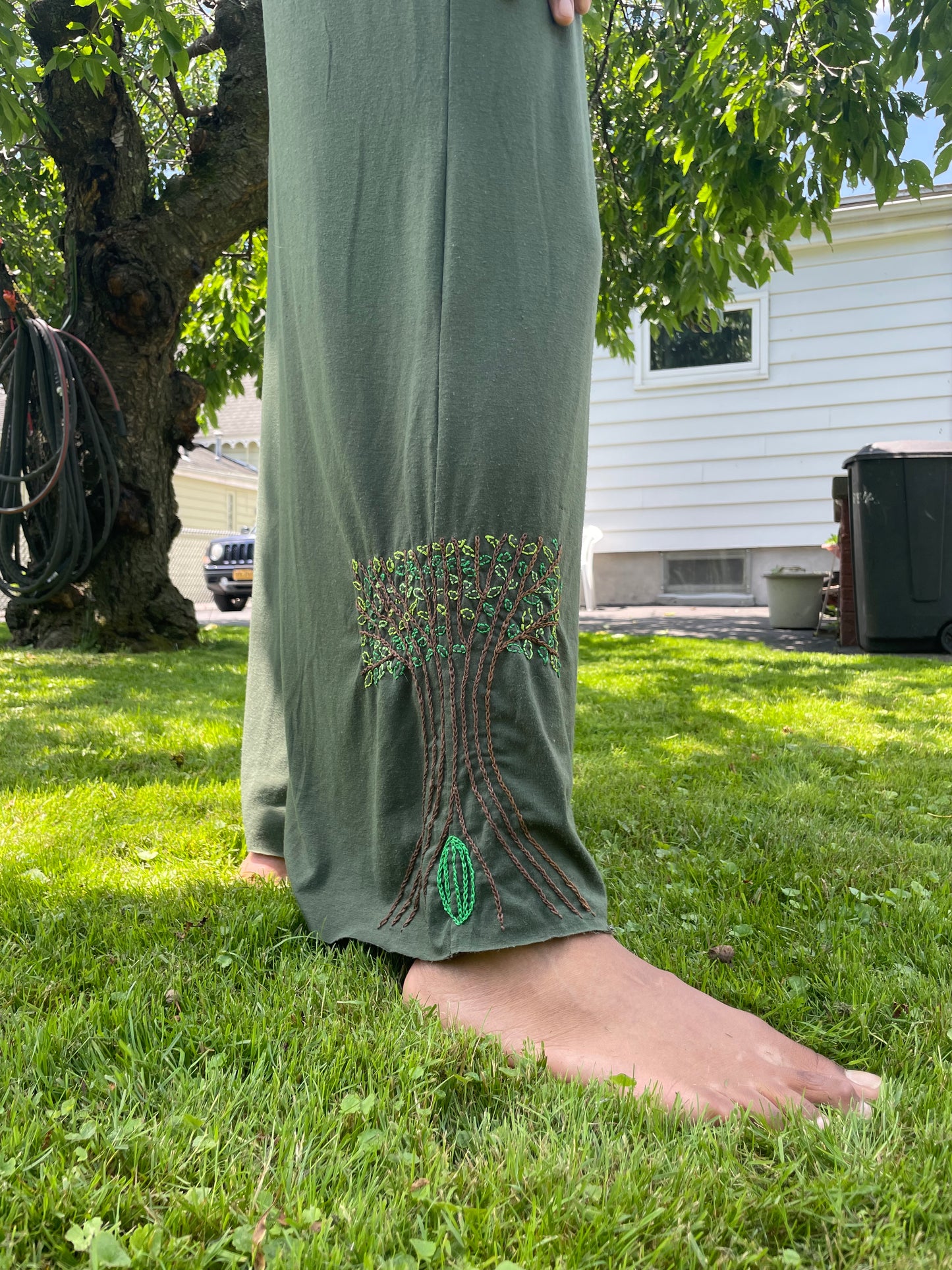 Green Tree Embroidered Palazzo Pants(SOLD)