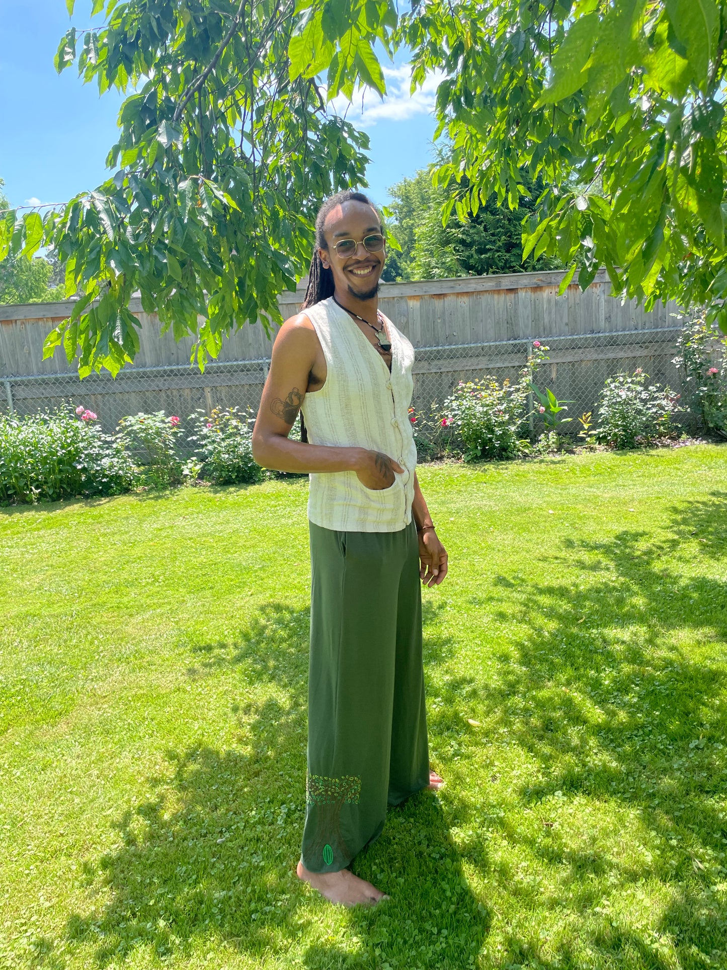 Green Tree Embroidered Palazzo Pants(SOLD)