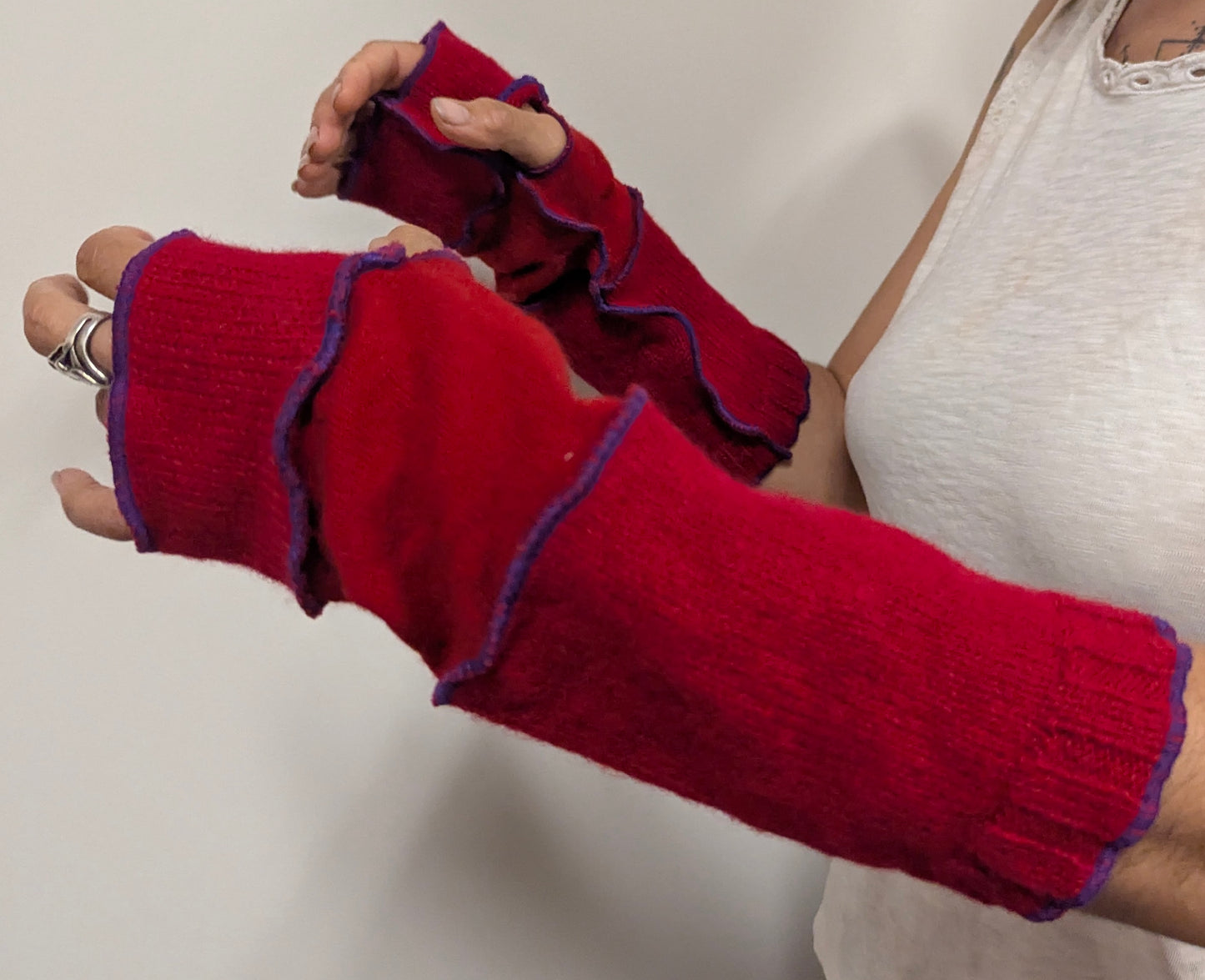 Red Wool Arm Warmers