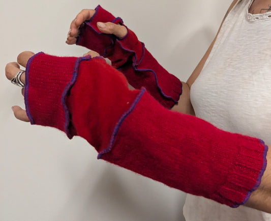 Red Wool Arm Warmers