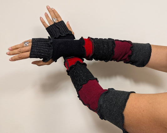 Red Black Gray Arm Warmers