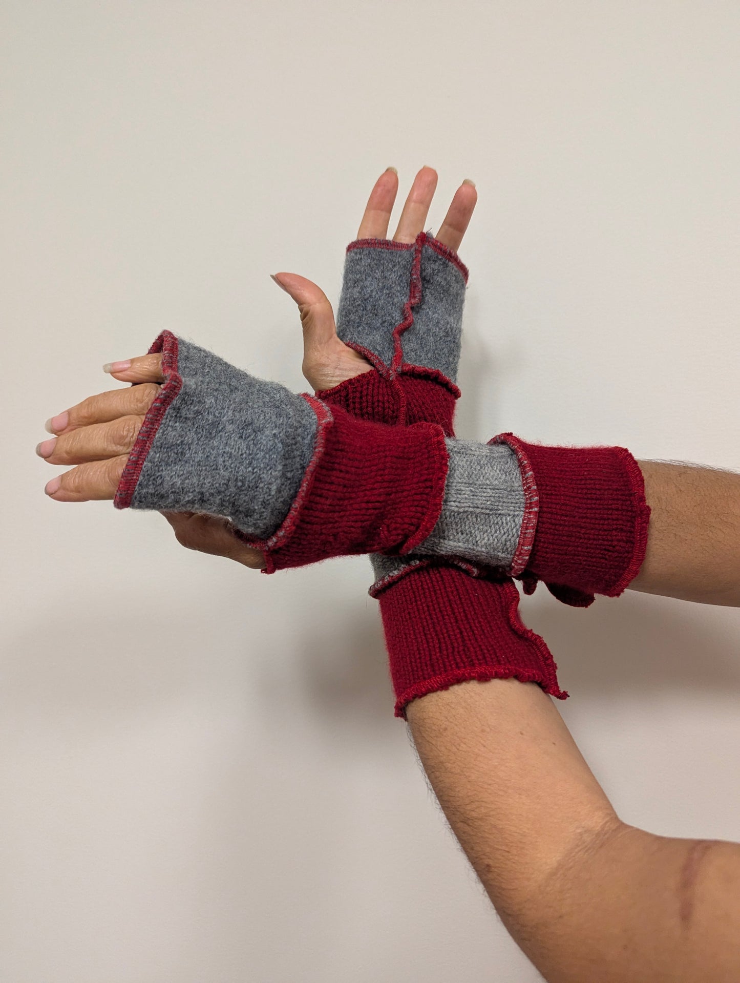 Red Gray Arm Warmers